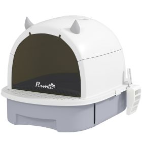 Covered Cat Litter Box with Lid, Scoop, Deodorizing Bags for Odor Control, Privacy, Easy to Clean, Gray