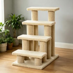 25" Cream White 4-Step Multi-Level Carpeted Cat Scratching Post Pet Stairs