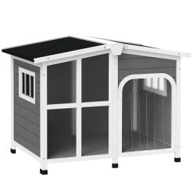 Cabin-Style Wooden Dog House for Large Dogs with Openable Roof & Giant Window,Gray